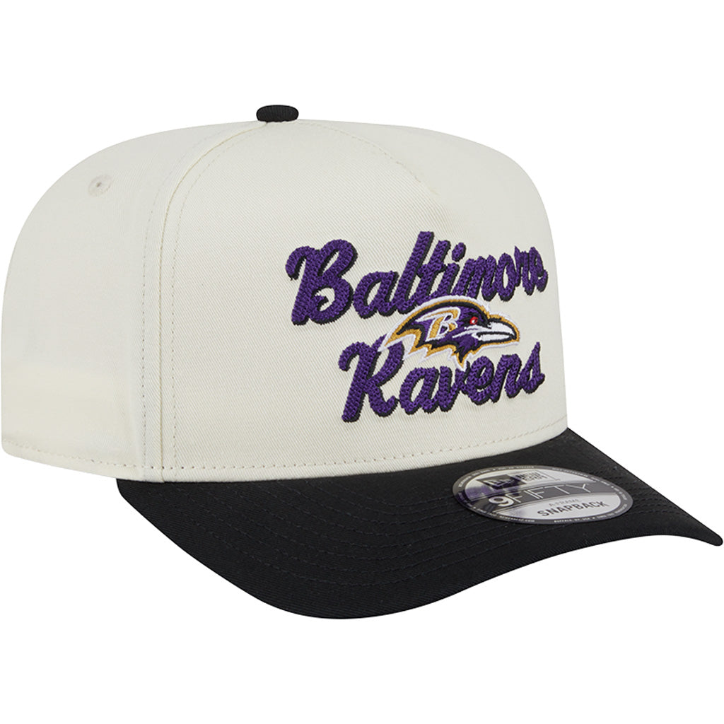 NFL Baltimore Ravens New Era Chainstitch Two-Tone 9FIFTY A-Frame Snapback Hat - Cream