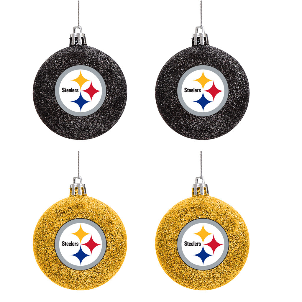 NFL Pittsburgh Steelers FOCO 4-Pack Glitter Ornament Set