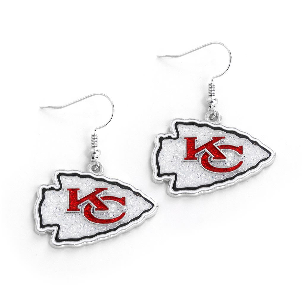 NFL Kansas City Chiefs Aminco Glitter Dazzler Logo Earrings - White