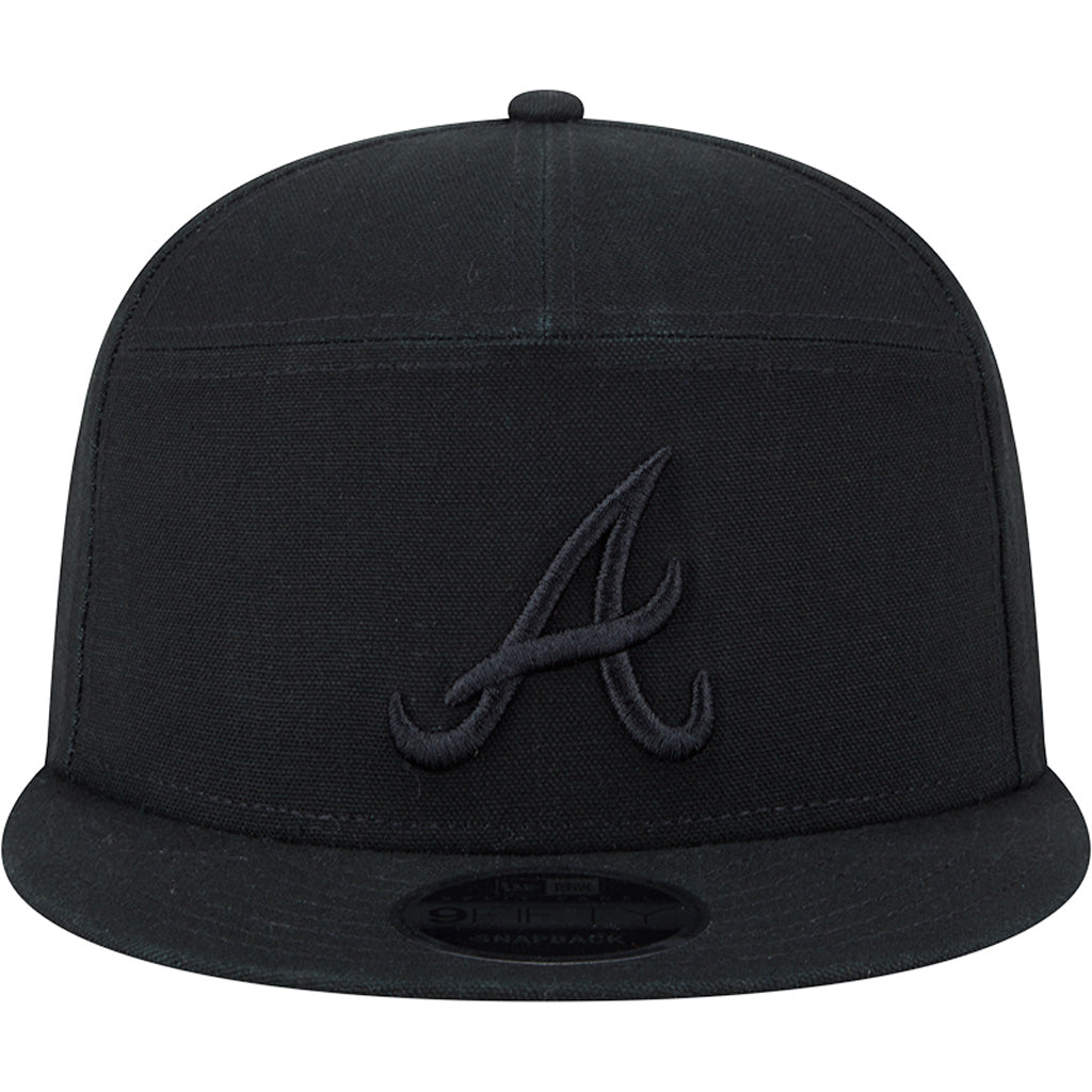 MLB Atlanta Braves New Era Black on Black Cotton Canvas 9FIFTY Split Panel Snapback Hat - Black