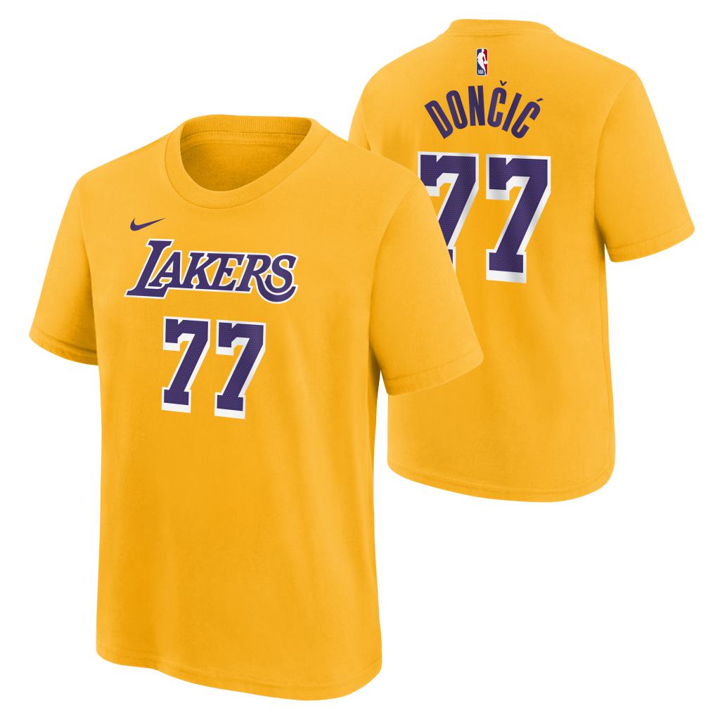 NBA Los Angeles Lakers Luka Doncic Youth Nike Icon Name & Number T-Shirt - Gold