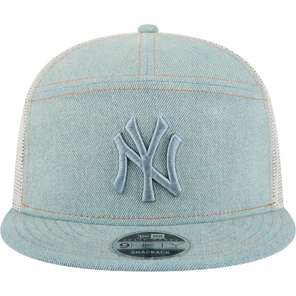 MLB New York Yankees New Era Denim 9FIFTY Split Panel Snapback Trucker Hat - Navy
