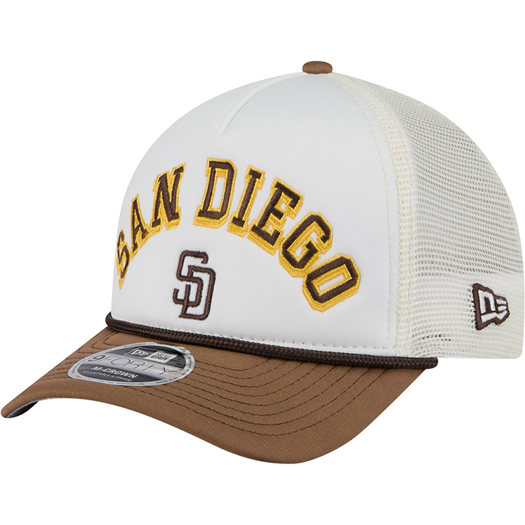 MLB San Diego Padres New Era Arch Logo 9FORTY M-Crown Snapback Trucker Hat - Chrome