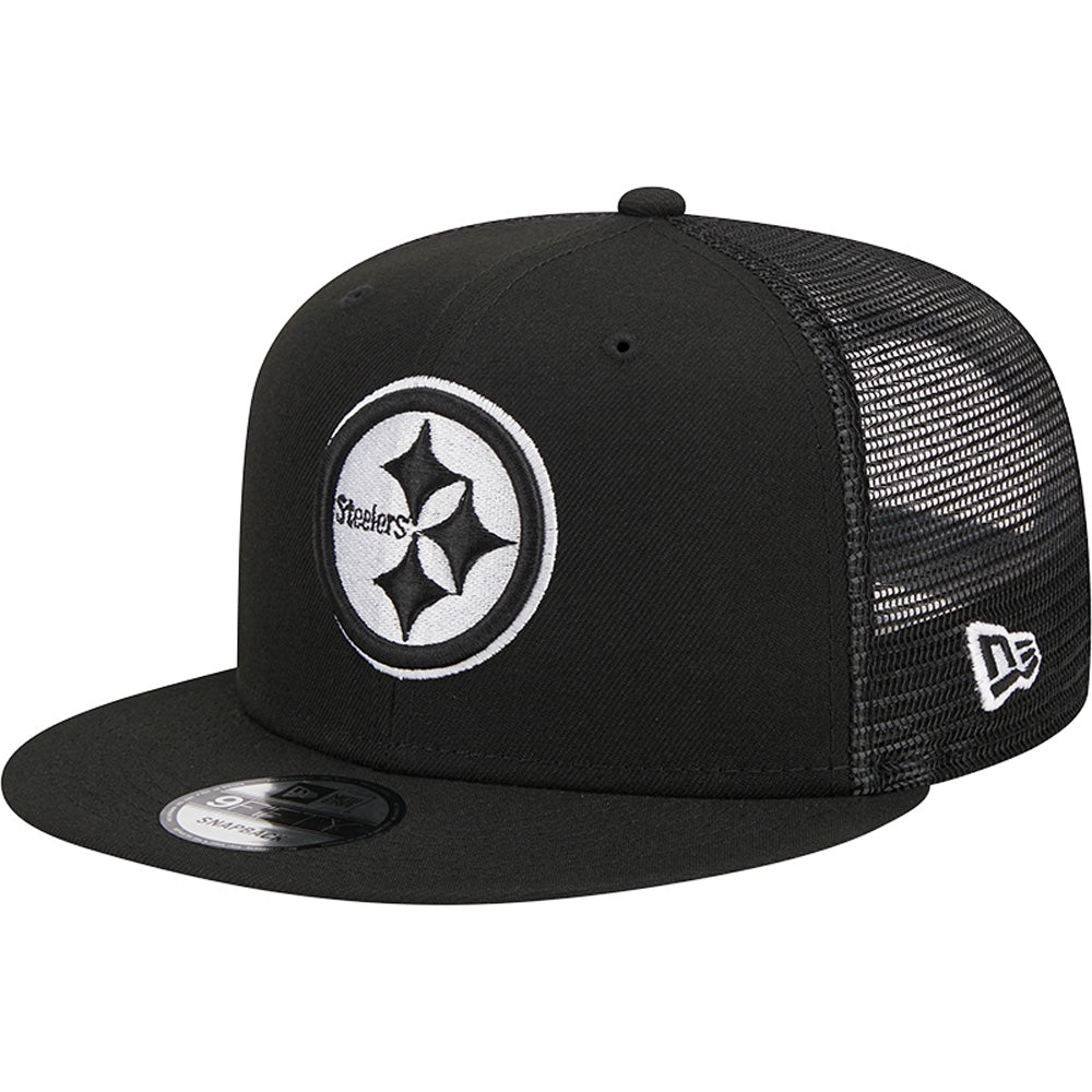 NFL Pittsburgh Steelers New Era Black & White Trucker 9FIFTY Snapback Hat - Black