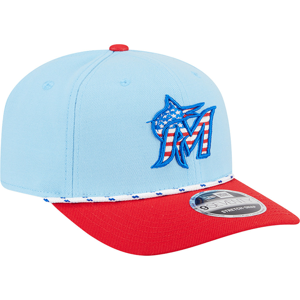 MLB Miami Marlins New Era 2025 4th of July 9SEVENTY Stretch-Snapback Hat - Light Blue