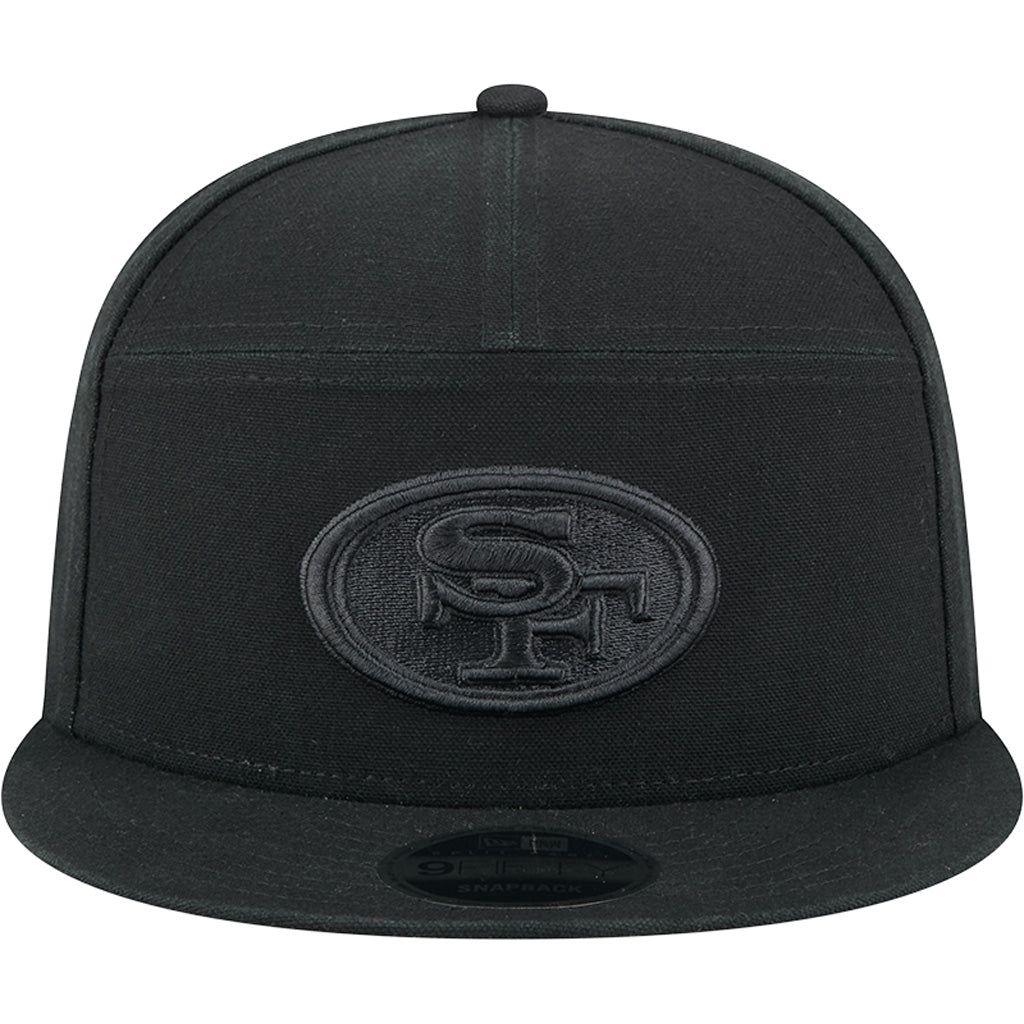 NFL San Francisco 49ers New Era Black on Black Cotton Canvas 9FIFTY Split Panel Snapback Hat - Black