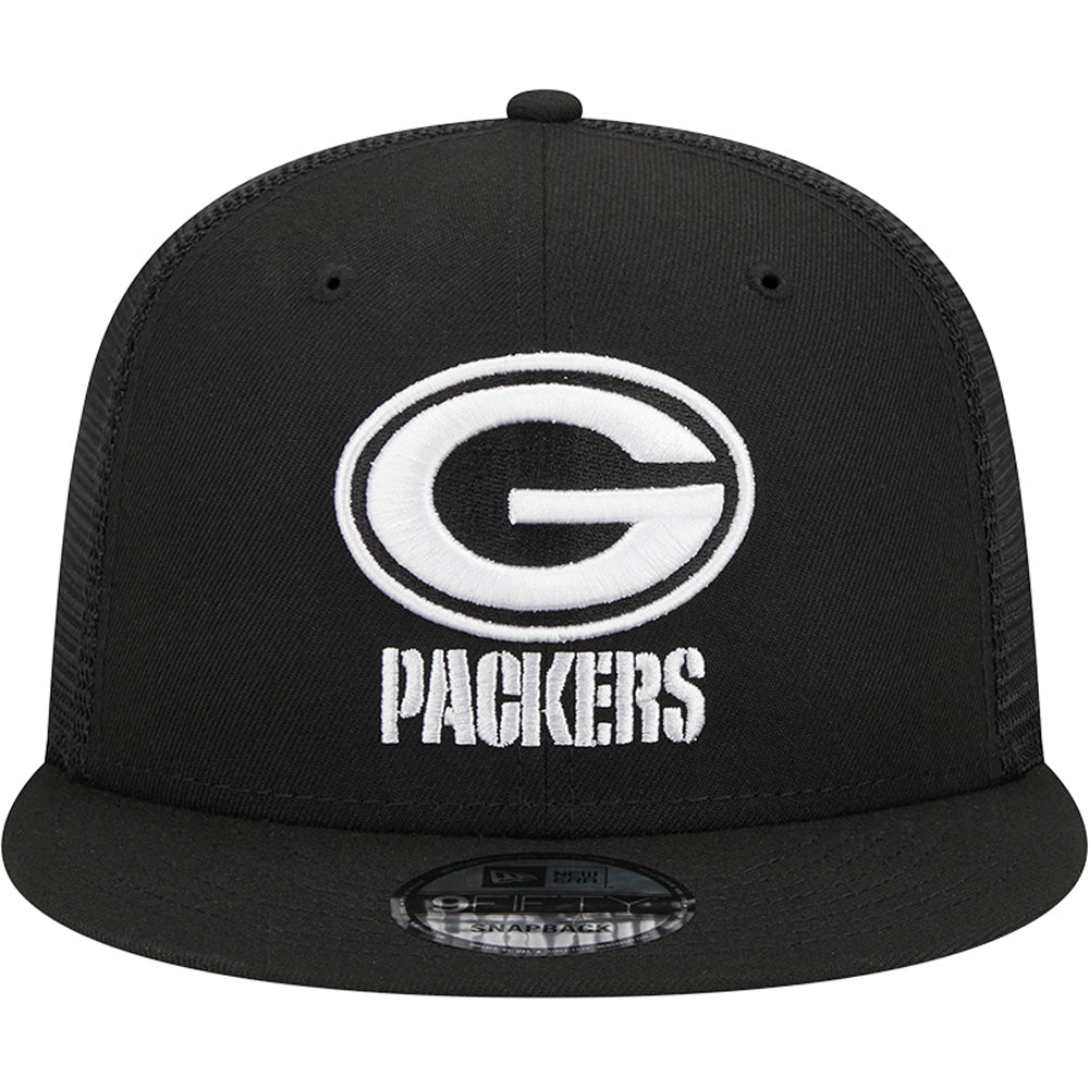 NFL Green Bay Packers New Era Black & White 9FIFTY Snapback Trucker Hat - Black