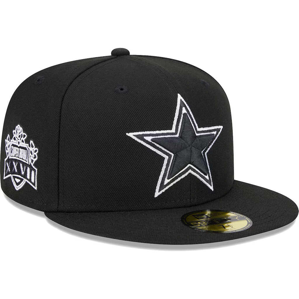 NFL Dallas Cowboys New Era Side Patch Black & White 59FIFTY Fitted Hat - Black