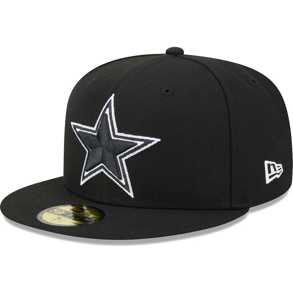 NFL Dallas Cowboys New Era Side Patch Black & White 59FIFTY Fitted Hat - Black