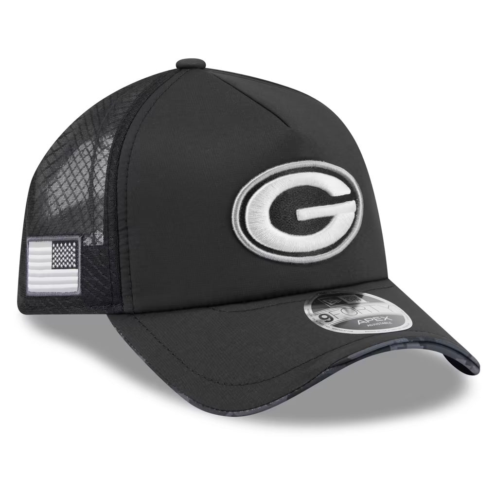 NFL Green Bay Packers New Era 2026 Salute to Service Apex 9FORTY Snapback Hat- Black
