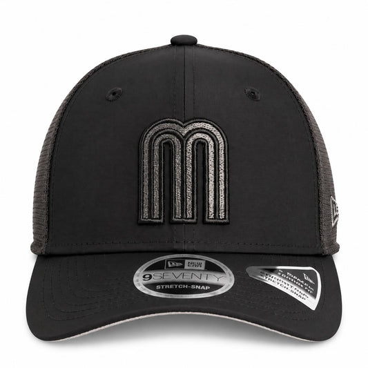 WBC Mexico New Era Black Pearl Trucker 9SEVENTY Stretch-Snap Hat- Black
