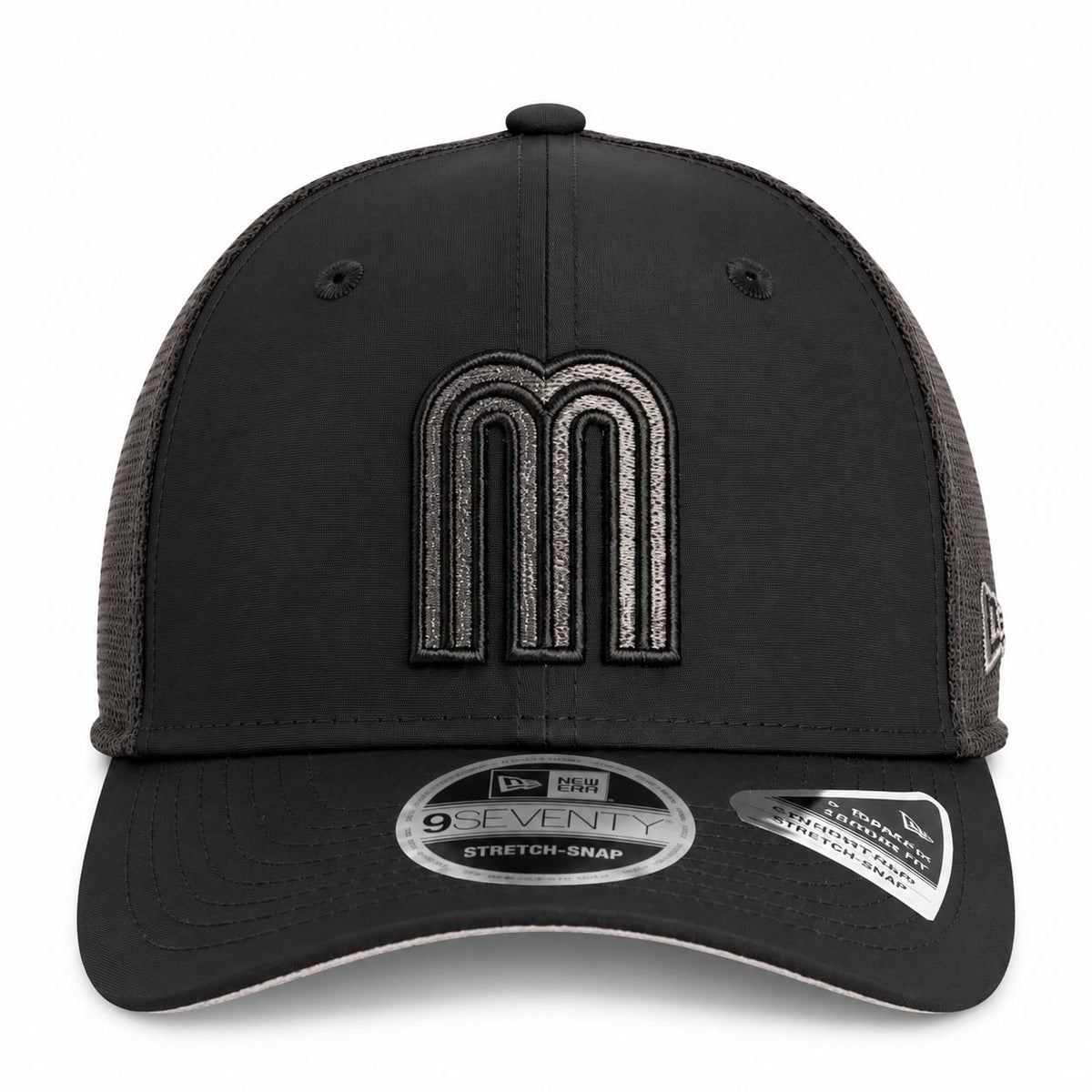 WBC Mexico New Era Black Pearl Trucker 9SEVENTY Stretch-Snap Hat- Black