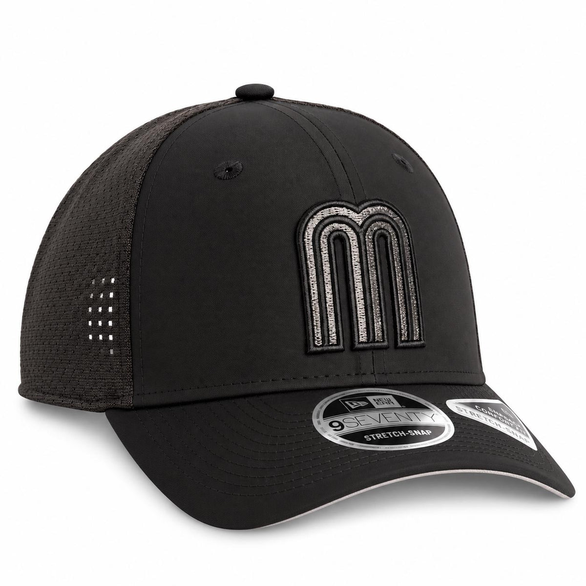 WBC Mexico New Era Black Pearl Trucker 9SEVENTY Stretch-Snap Hat- Black