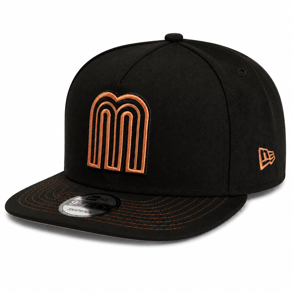 WBC Mexico New Era Copper Mine 9FIFTY A-Frame Snapback Hat - Black