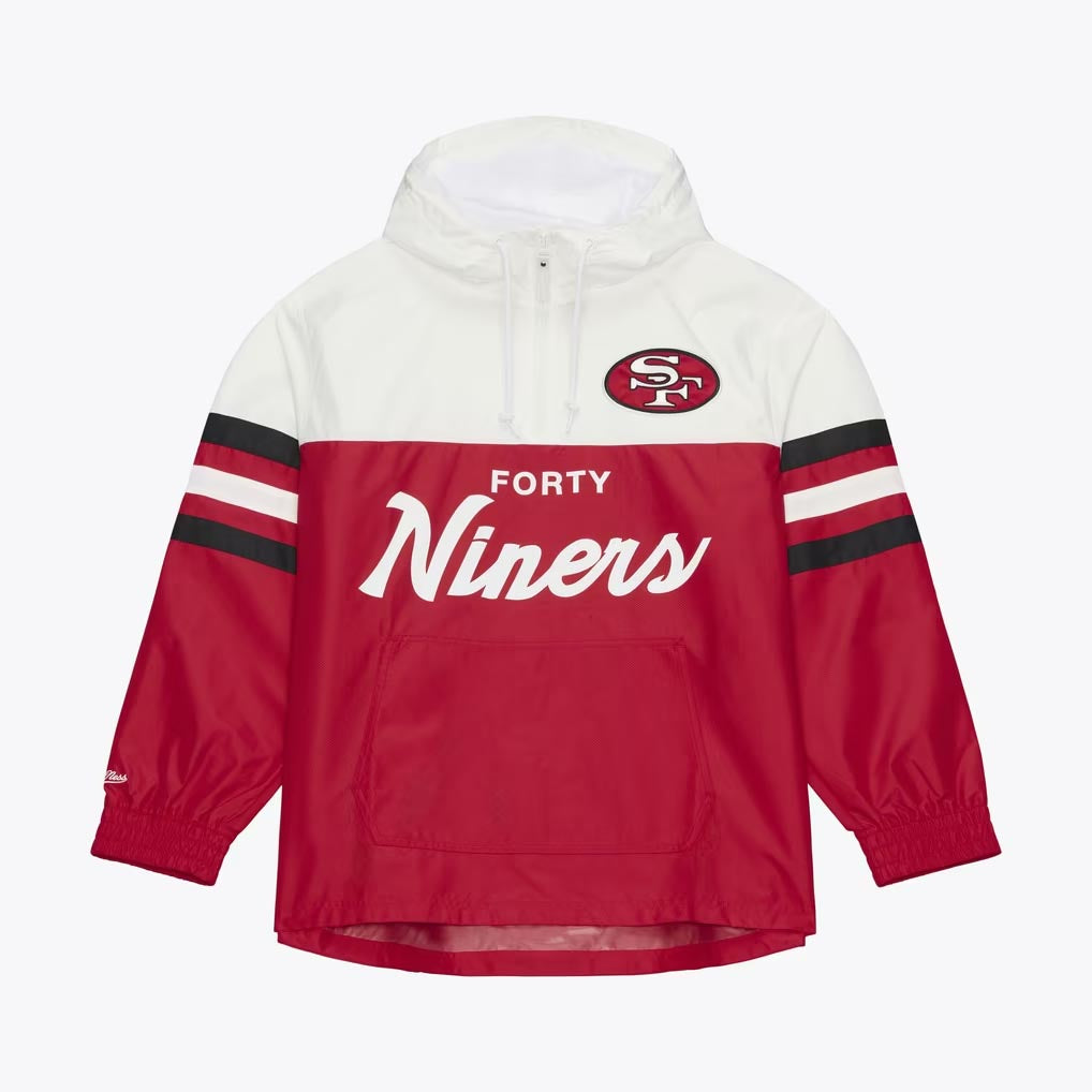 NFL San Francisco 49ers Mitchell & Ness Head Coach Lightweight Windbreaker Jacket- Red