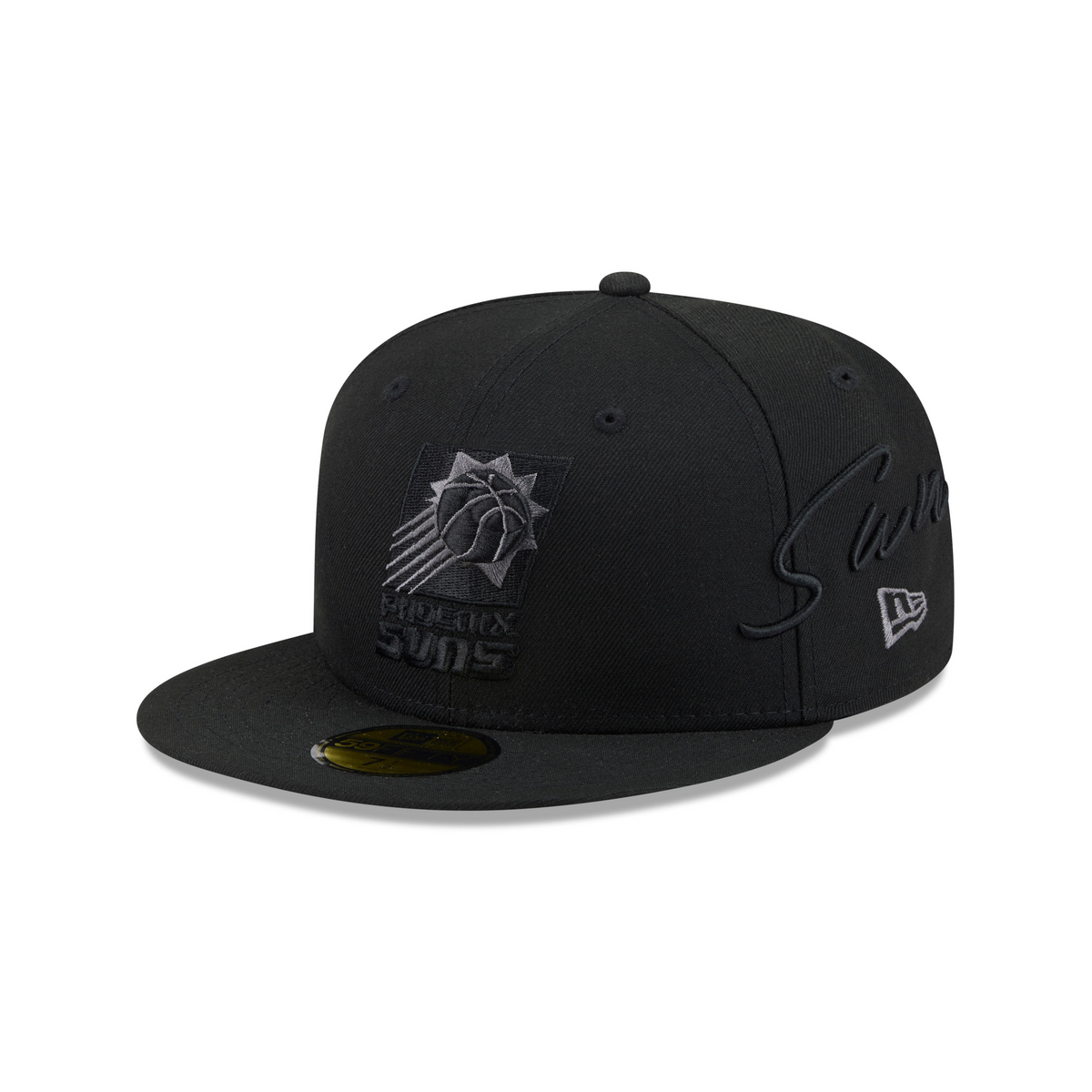 NBA Phoenix Suns New Era Black on Black Side Script 59FIFTY Fitted Hat- Black