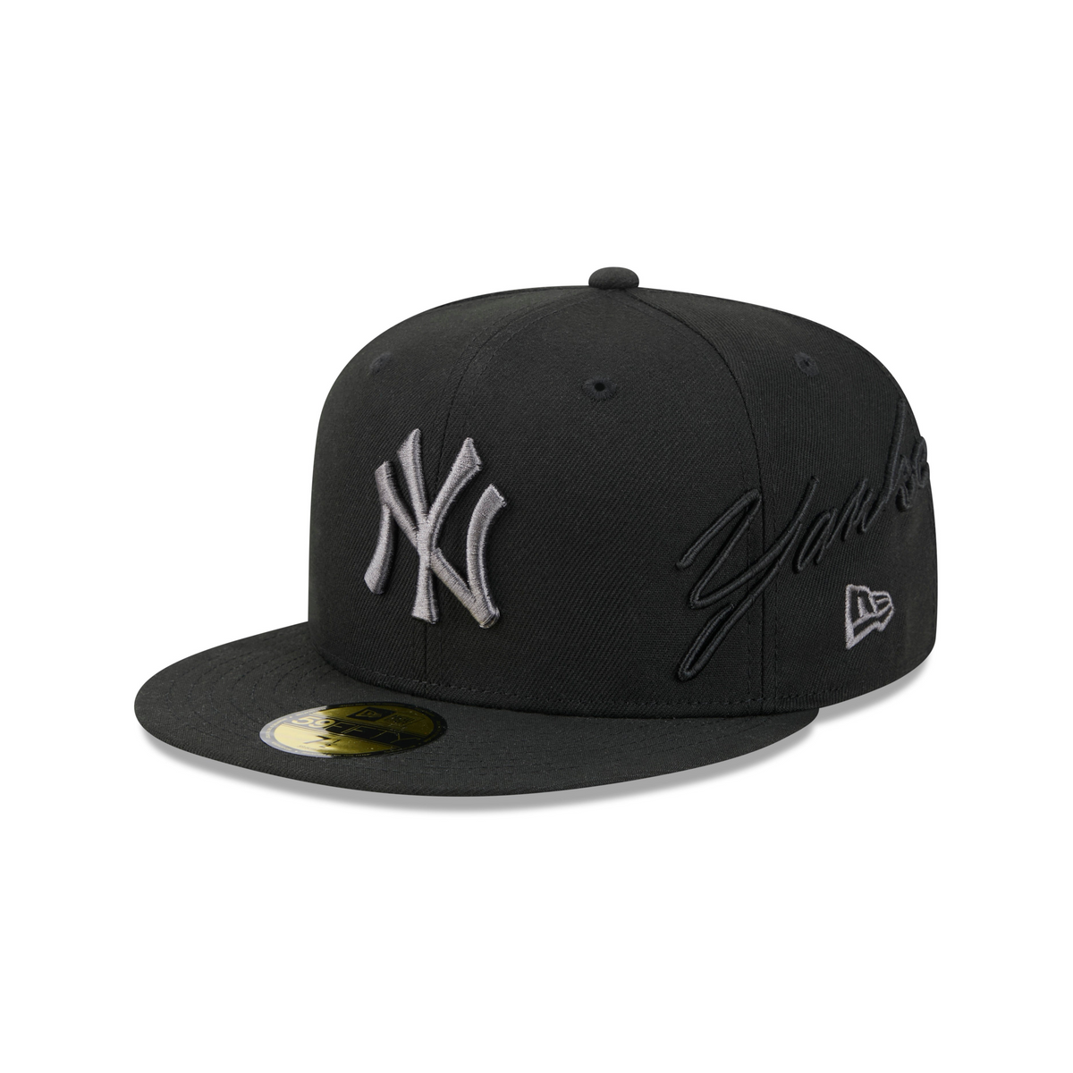 MLB New York Yankees New Era Black on Black Side Script 59FIFTY Fitted Hat- Black