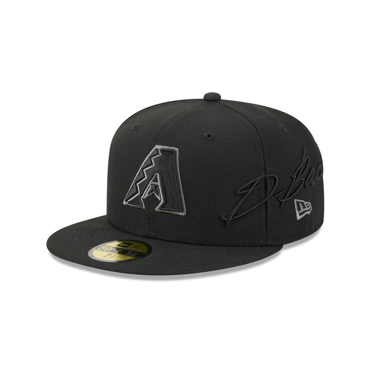 MLB Arizona Diamondbacks New Era Black on Black Side Script 59FIFTY Fitted Hat- Black