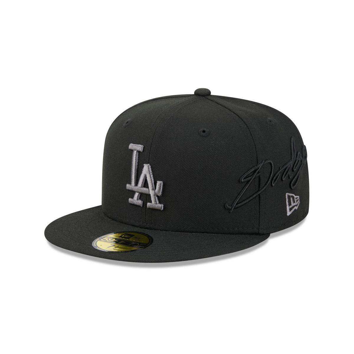 MLB Los Angeles Dodgers New Era Black on Black Side Script 59FIFTY Fitted Hat- Black
