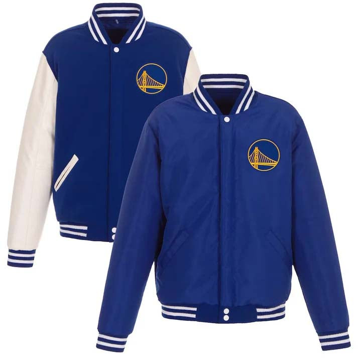 NBA Golden State Warriors JH Design Reversible Varsity Jacket- Blue/White