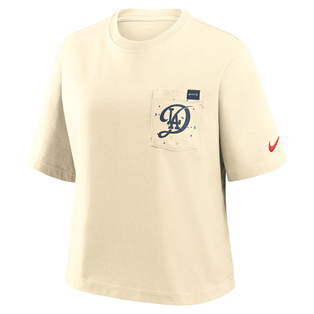 MLB Los Angeles Dodgers Women's Nike 1Hit City Connect Pocket T-Shirt - Cream