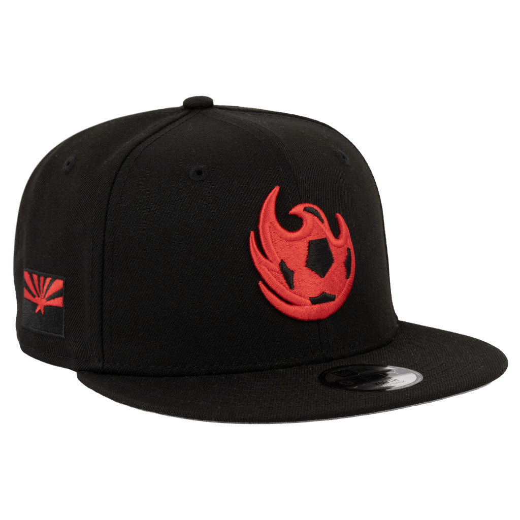 Phoenix Rising Youth New Era Red Fireball 9FIFTY Snapback Hat - Black