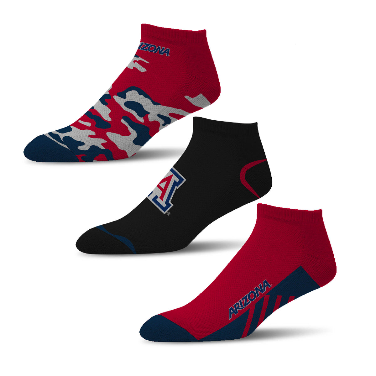 NCAA Arizona Wildcats For Bare Feet Camo Boom 3-Pack Ankle Socks
