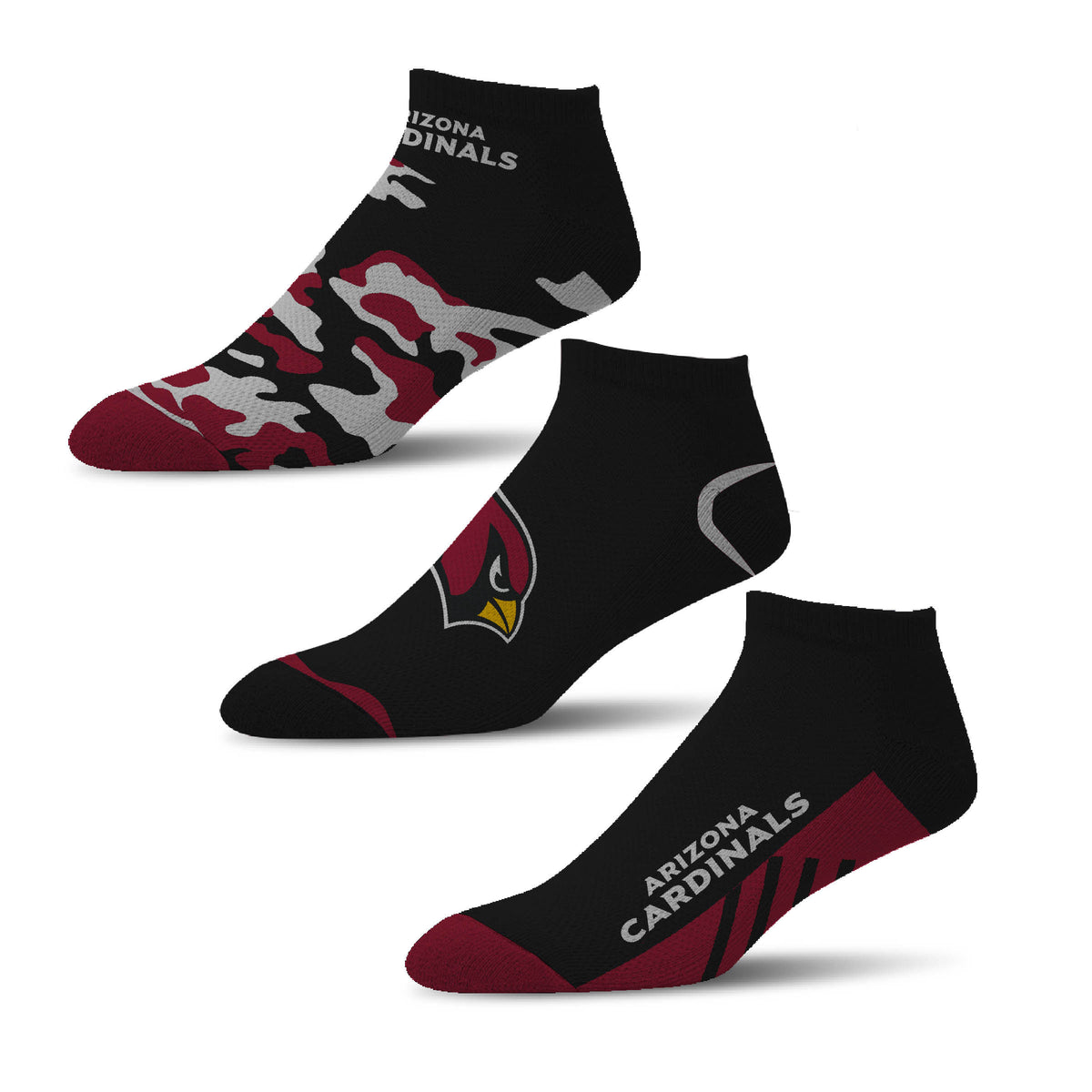 NFL Arizona Cardinals For Bare Feet Camo Boom 3-Pack Ankle Socks