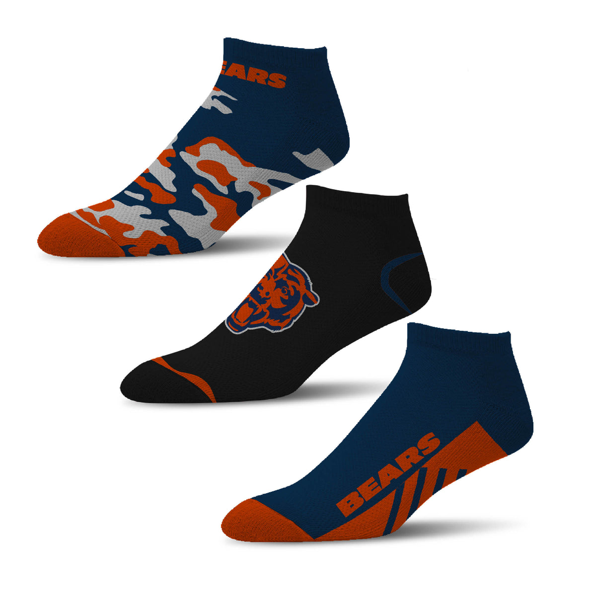 NFL Chicago Bears For Bare Feet Camo Boom 3-Pack Ankle Socks