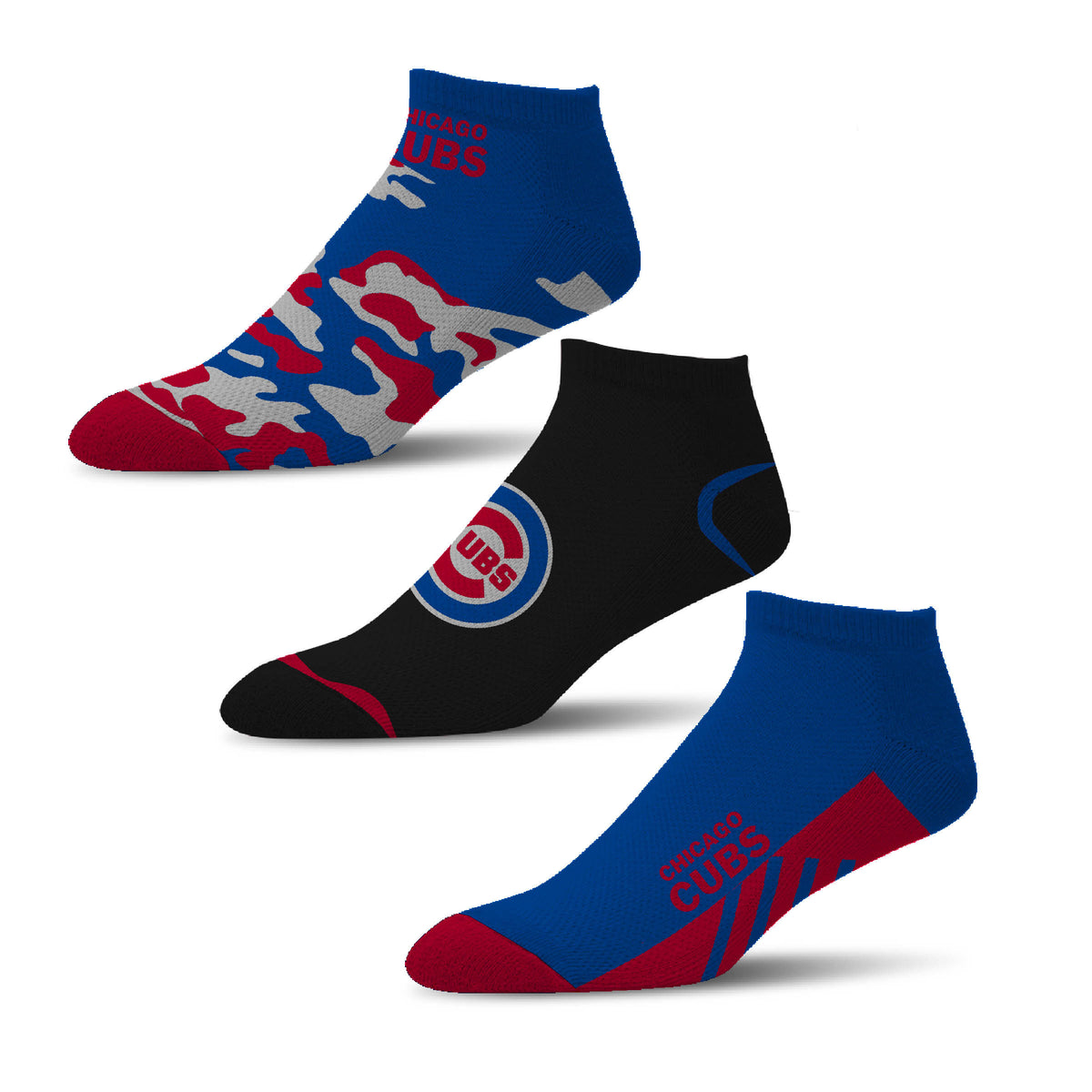MLB Chicago Cubs For Bare Feet Camo Boom 3-Pack Ankle Socks