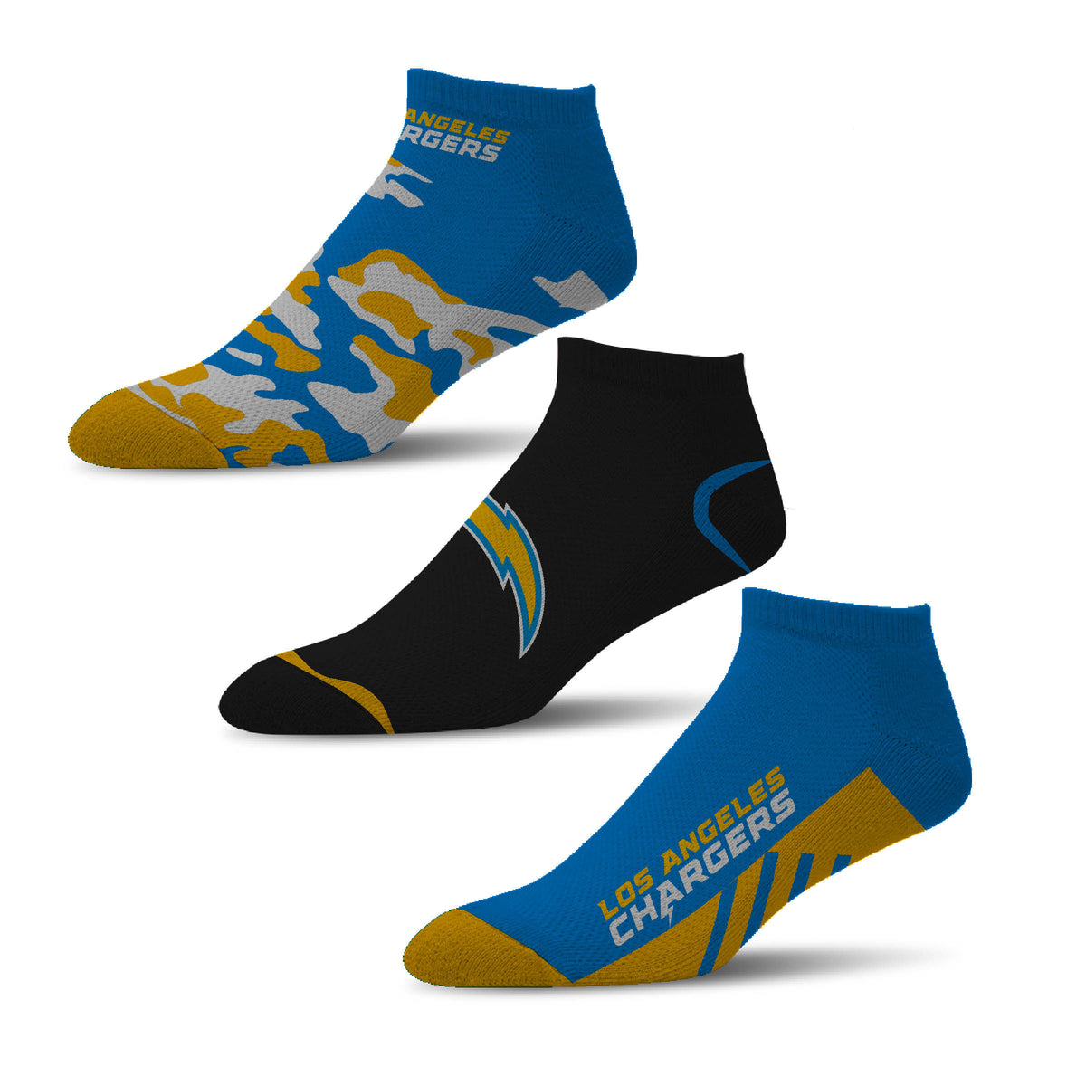 NFL Los Angeles Chargers For Bare Feet Camo Boom 3-Pack Ankle Socks