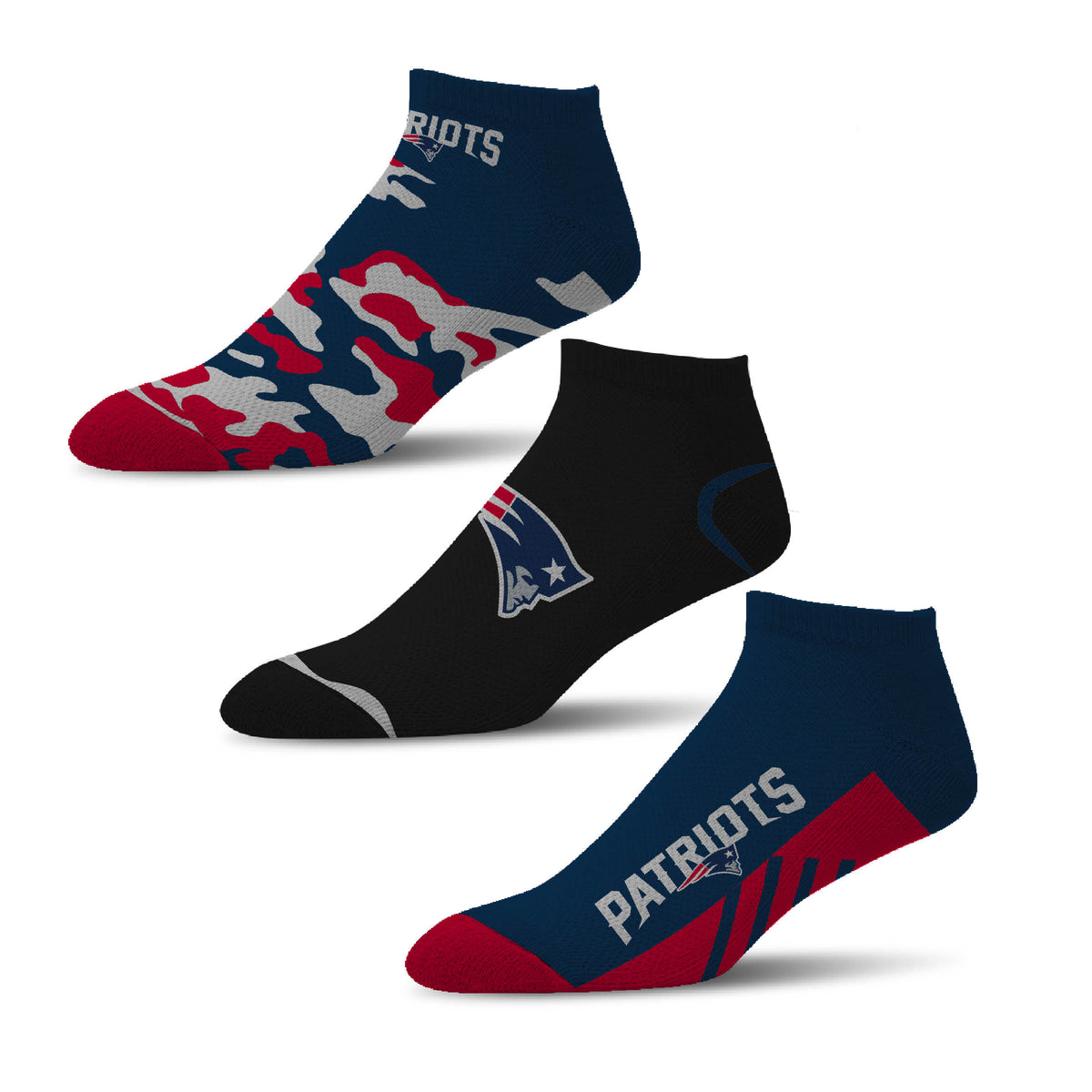 NFL New England Patriots For Bare Feet Camo Boom 3-Pack Ankle Socks