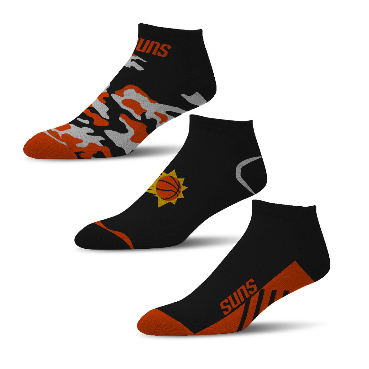 NBA Phoenix Suns For Bare Feet Camo Boom 3-Pack Ankle Socks