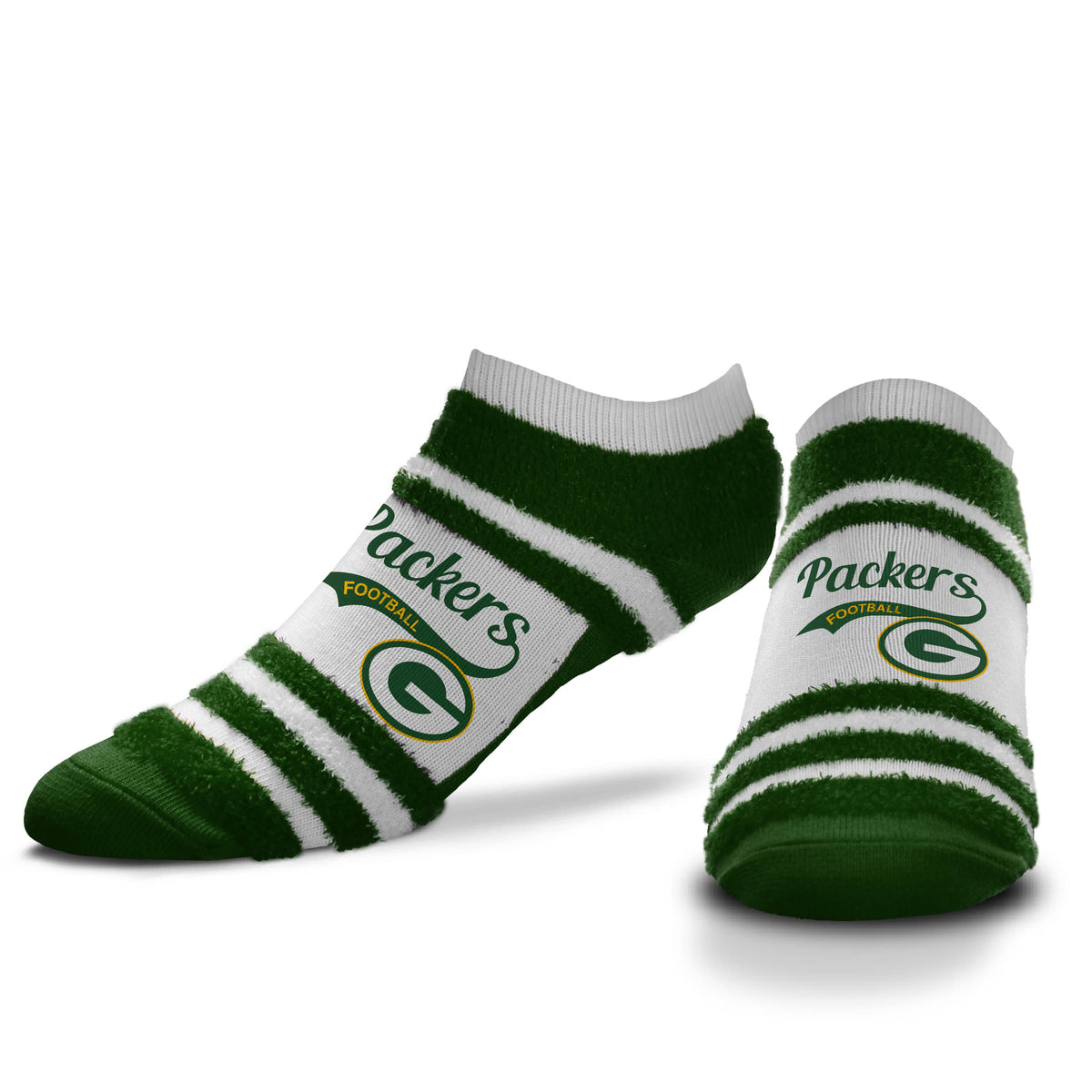 NFL Green Bay Packers For Bare Feet Block Stripe Script Socks