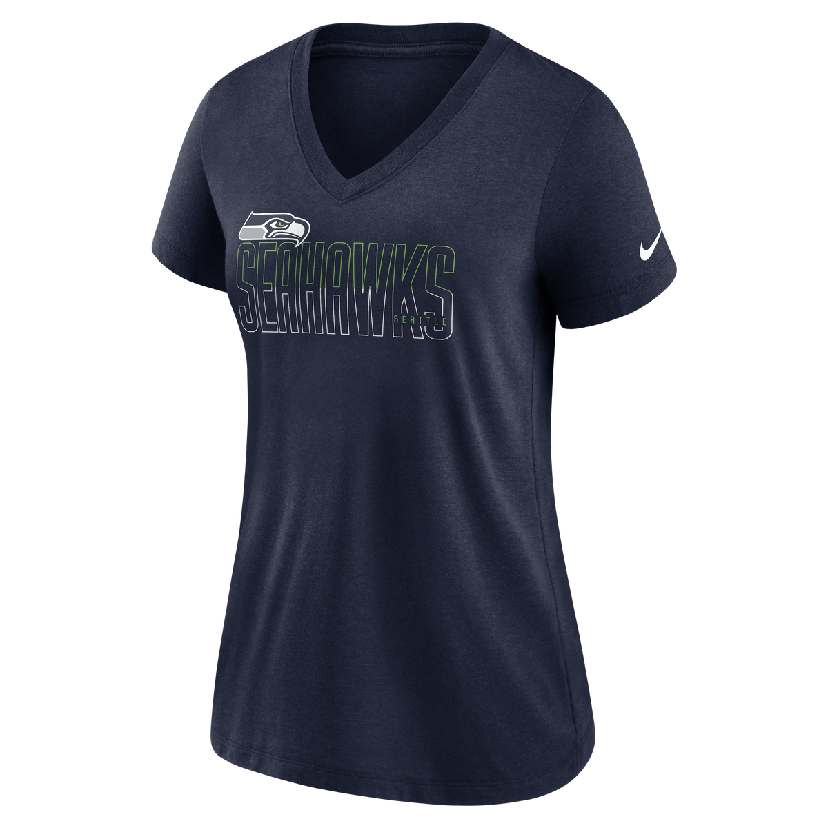 NFL Seattle Seahawks Women&#39;s Nike Tri-Blend Lockup V-Neck T-Shirt - Navy