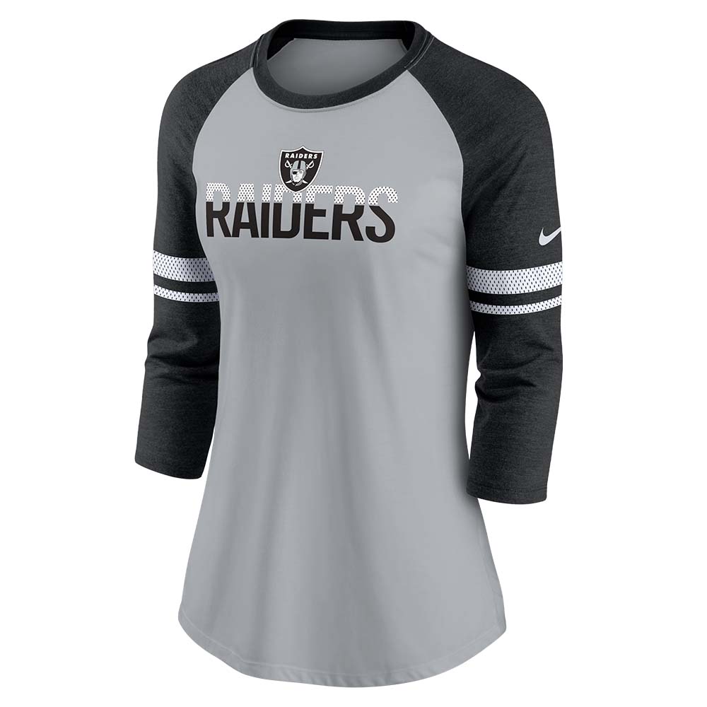 NFL Las Vegas Raiders Women's Nike Stripe Raglan 3/4 Sleeve T-Shirt - Black